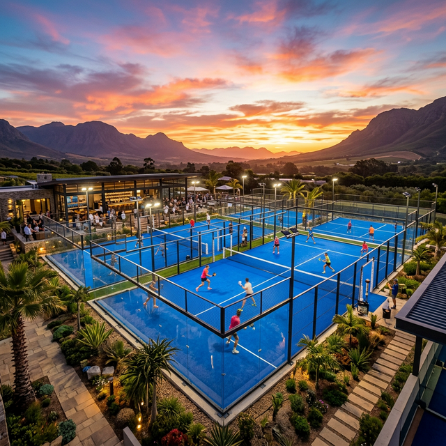 Luxury padel club at golden hour