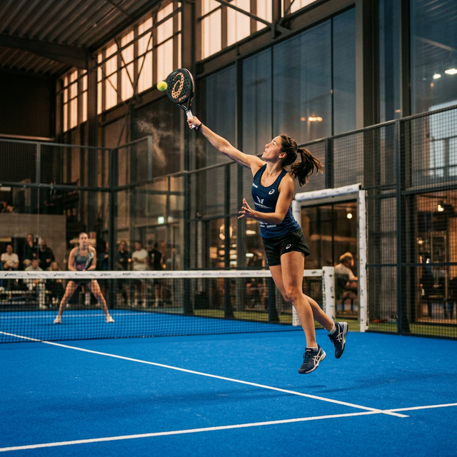 Intermediate Padel Player Hitting a Bandeja